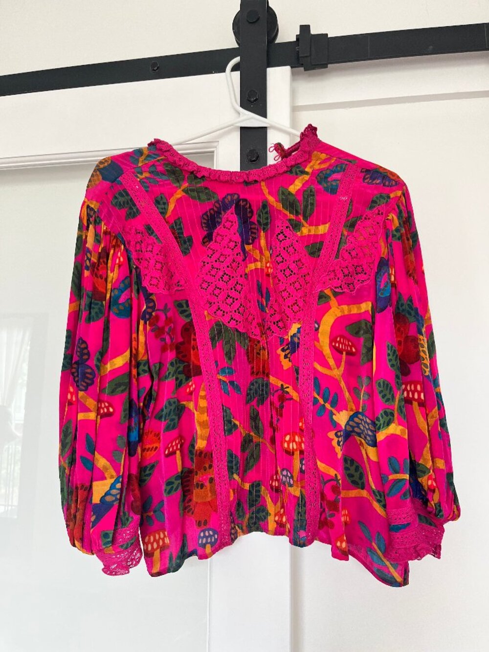 Farm Rio crochet-detail blouse, S